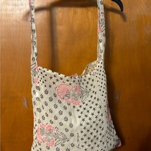 Free People Floral Printed Cotton Tote Bag in Cream and Pink